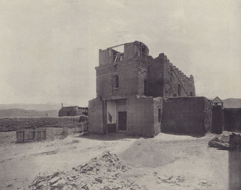 San Miguel Mission church, Santa Fe, New Mexico. STODDARD 1895 old print